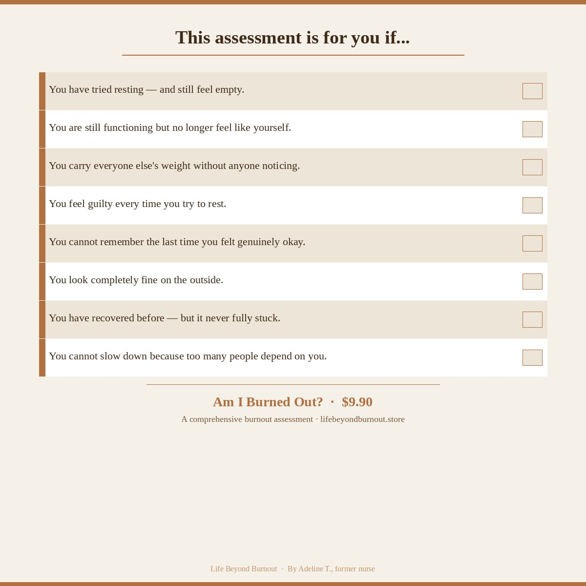 Am I Burned Out? Assessment Checklist- Personalised Results & Report